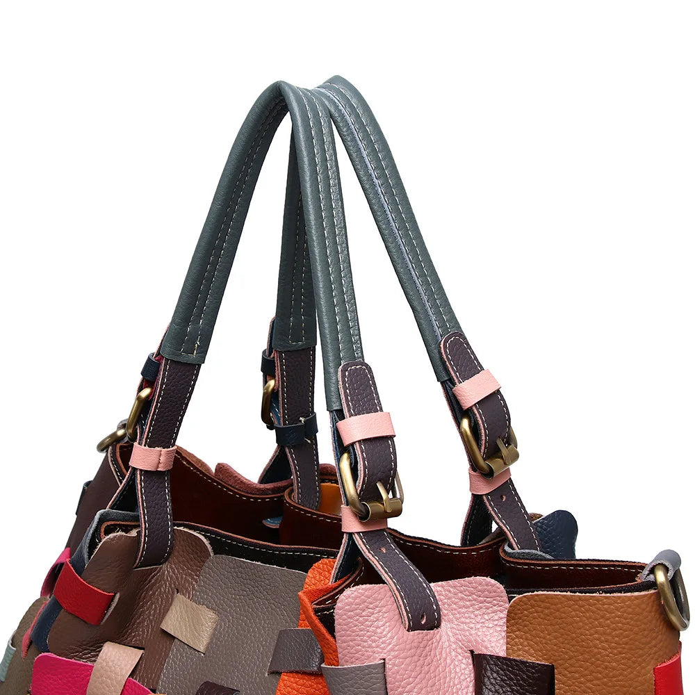 Leather patchwork shoulder bag