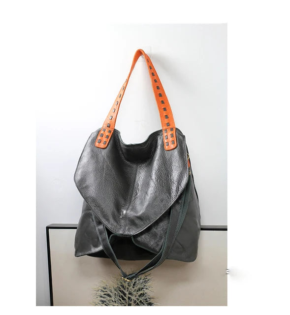 Leather large capacity tote bag