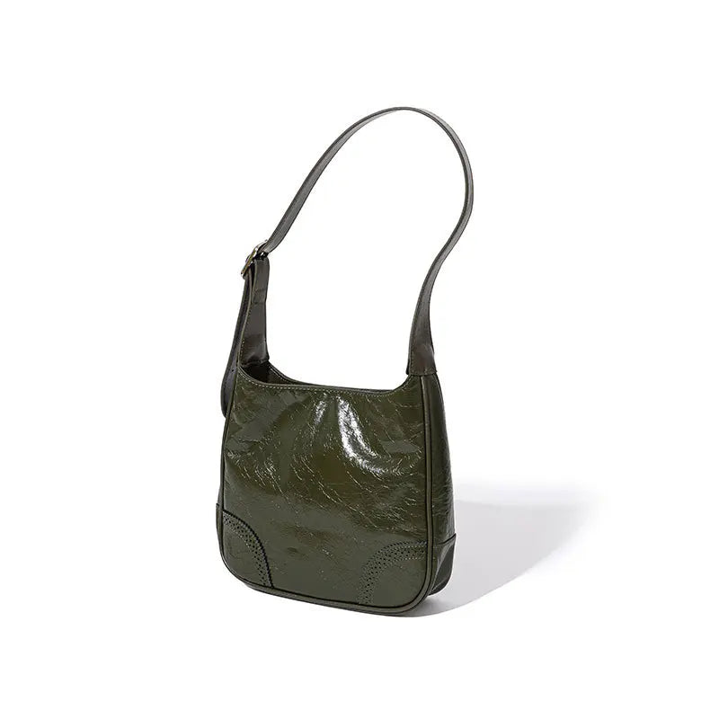 Leather oil wax shoulder bag