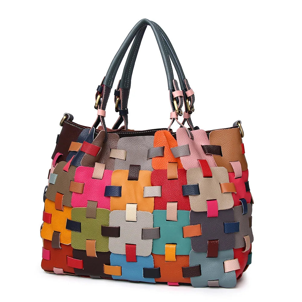 Leather patchwork shoulder bag