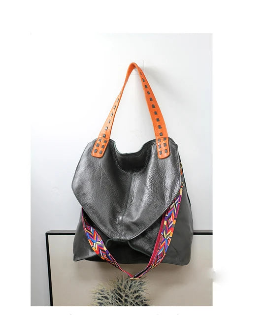 Leather large capacity tote bag