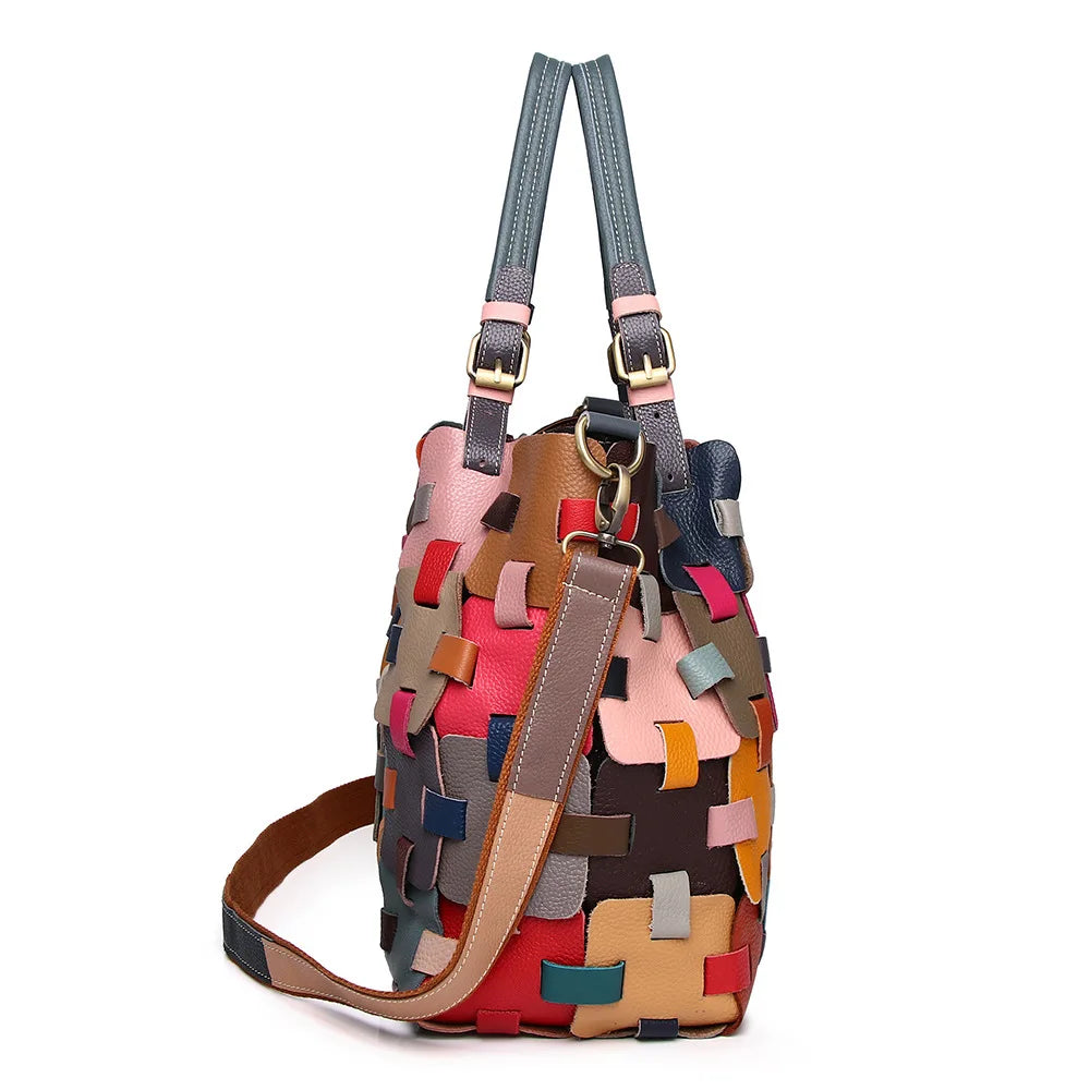 Leather patchwork shoulder bag