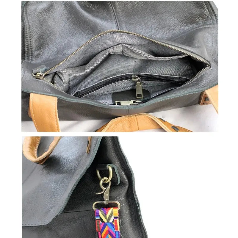 Leather large capacity tote bag