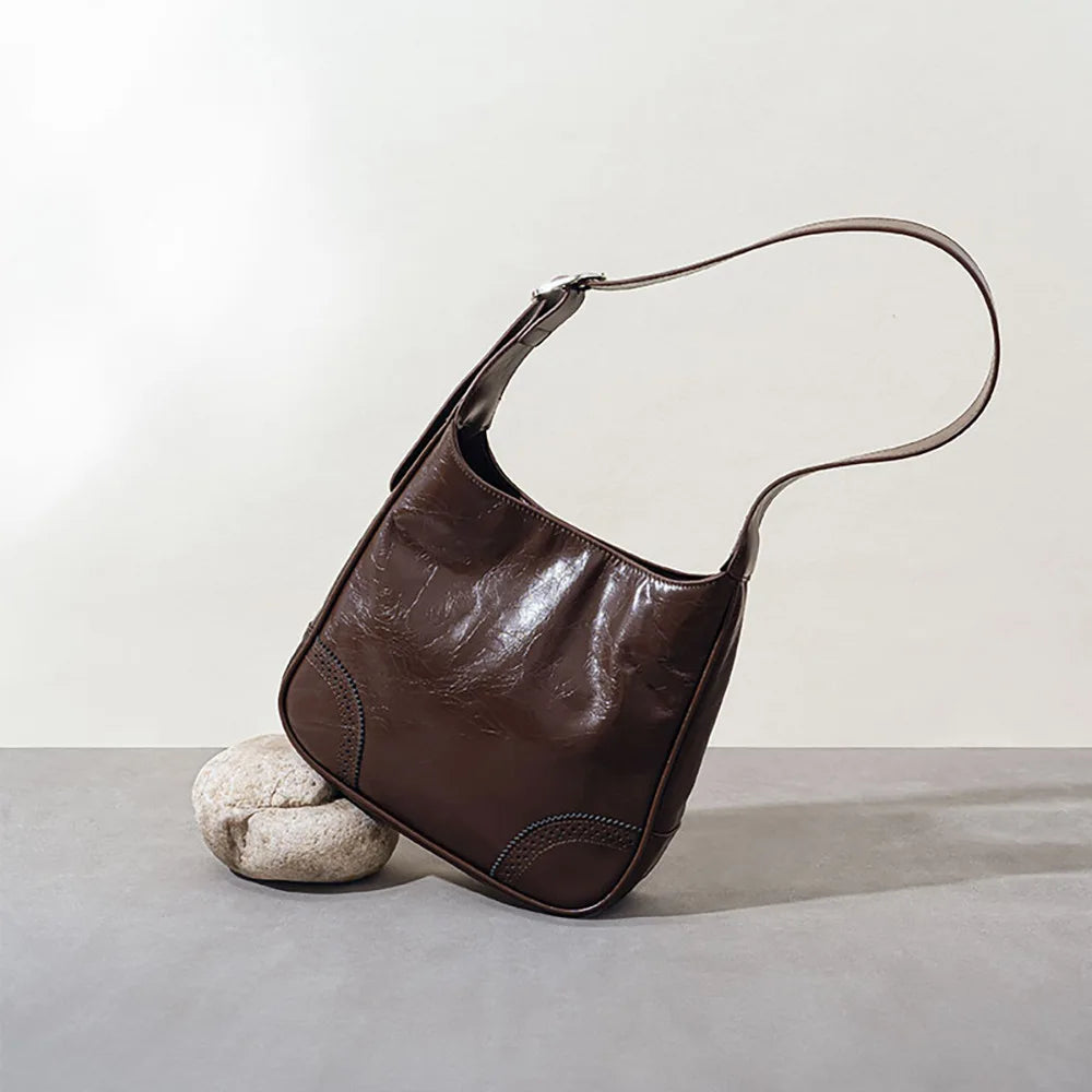 Leather oil wax shoulder bag