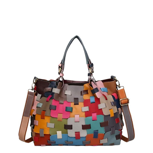 Leather patchwork shoulder bag