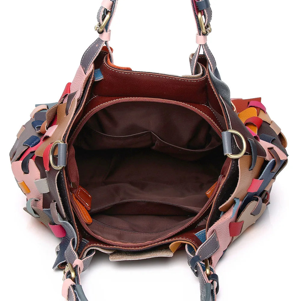 Leather patchwork shoulder bag