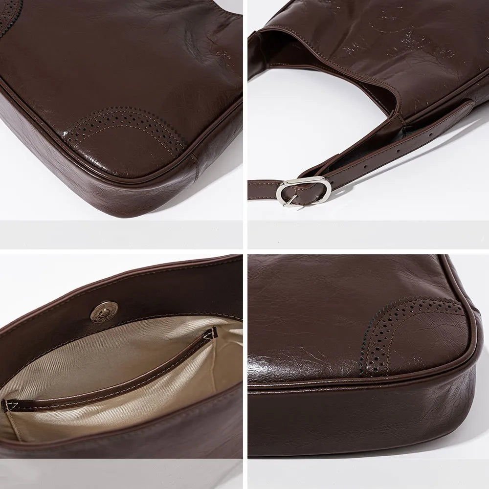 Leather oil wax shoulder bag