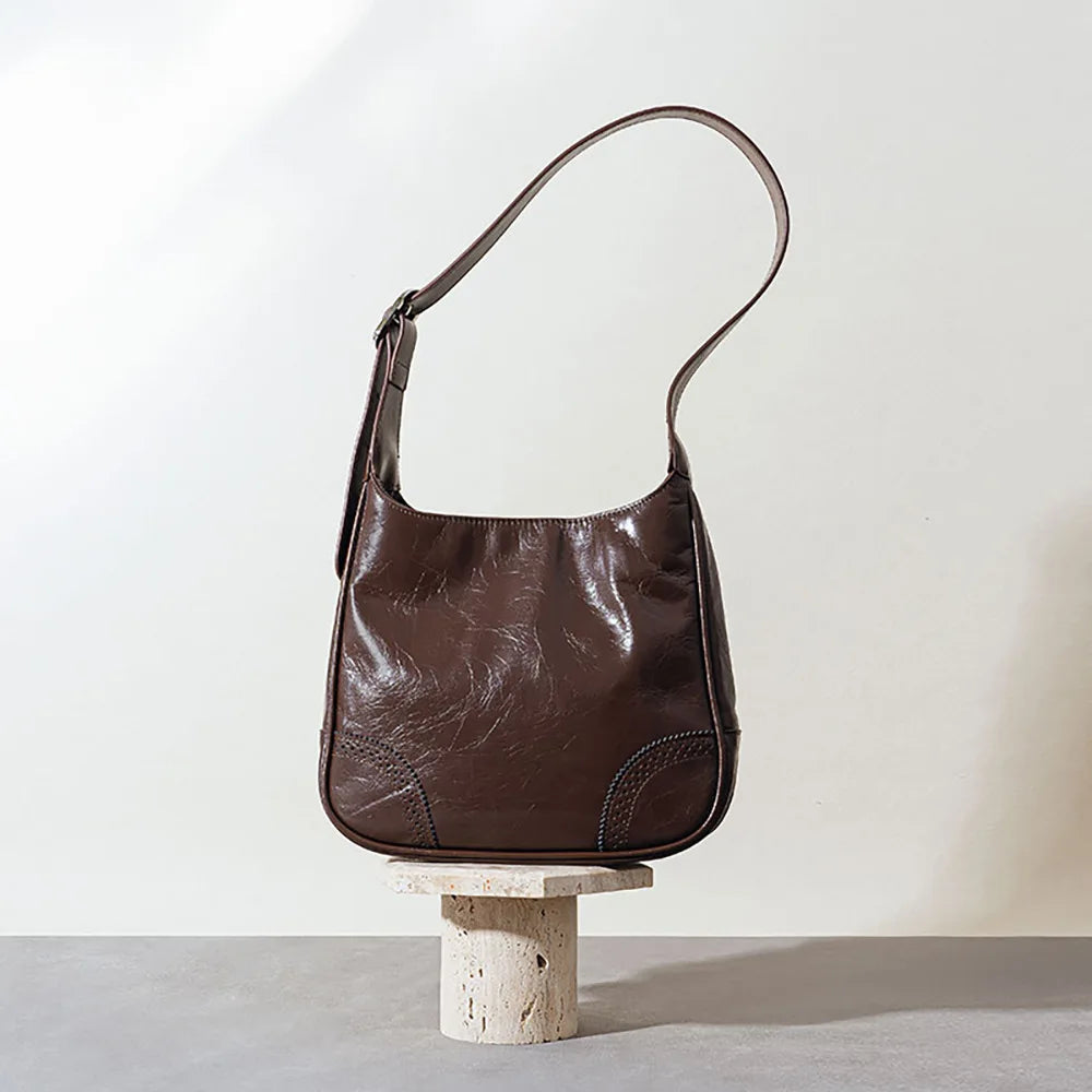 Leather oil wax shoulder bag