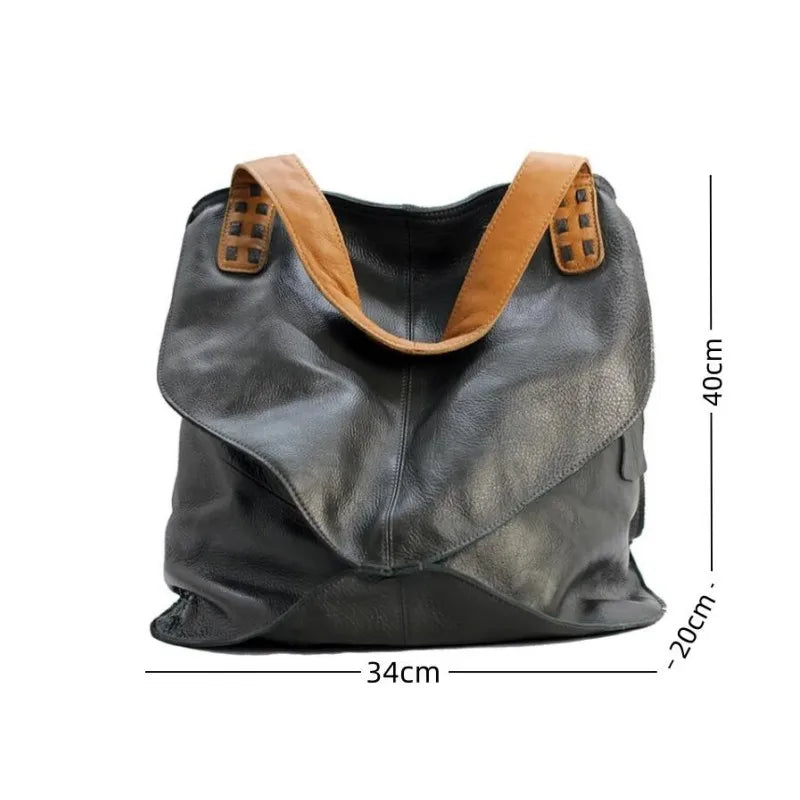 Leather large capacity tote bag