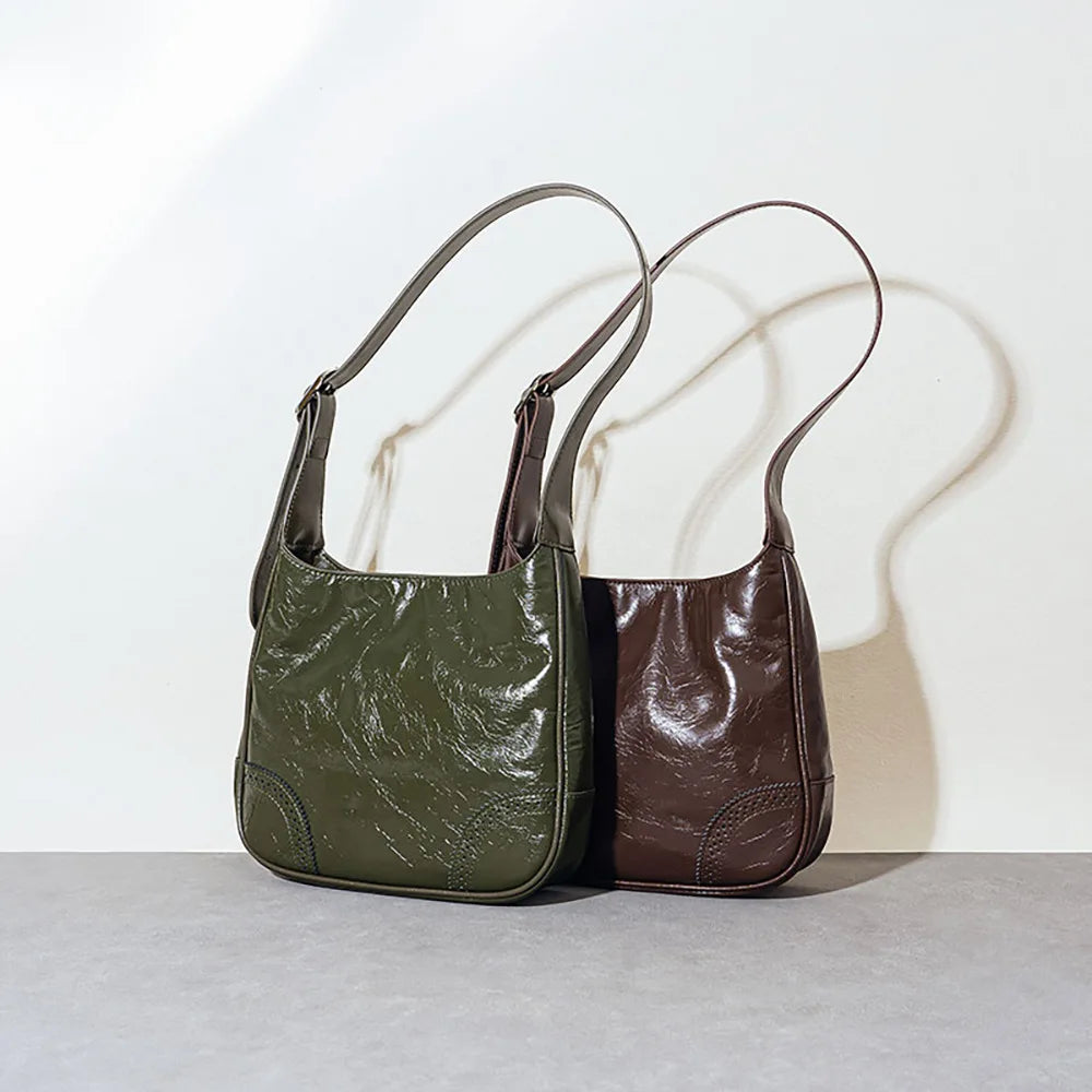 Leather oil wax shoulder bag