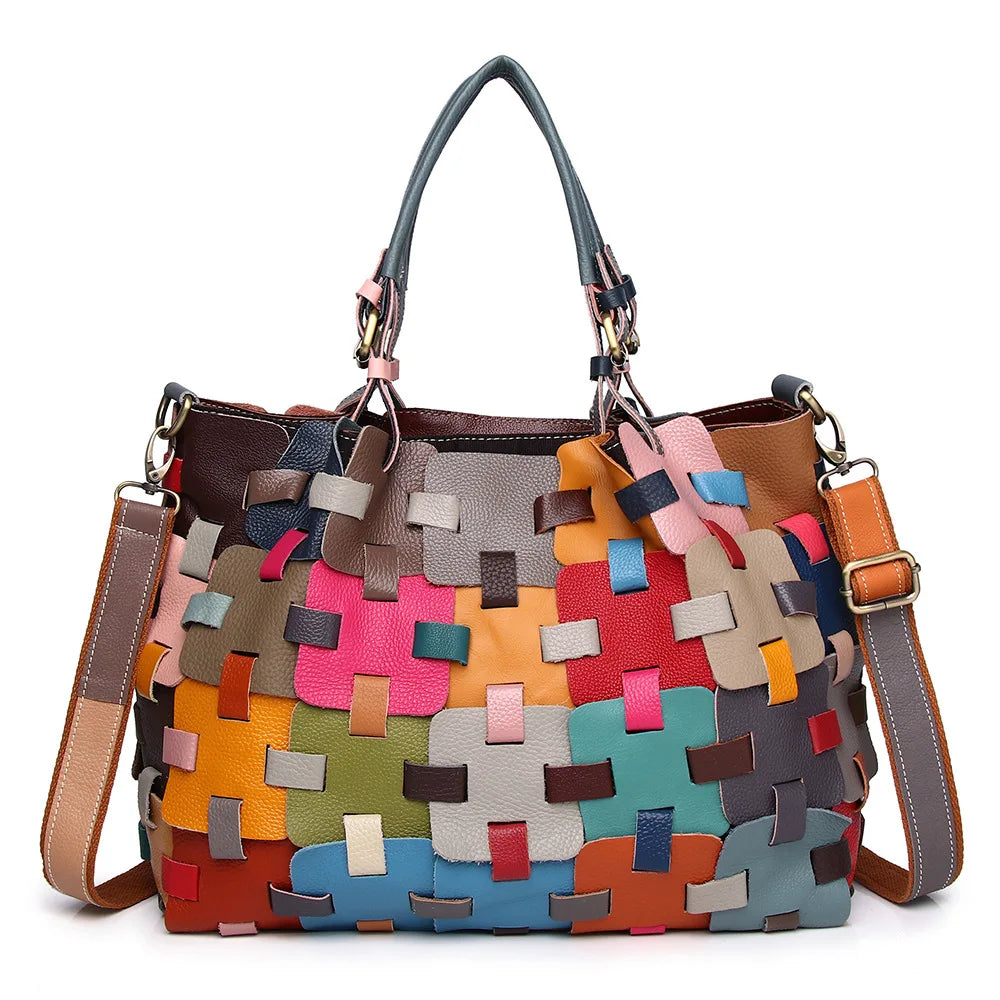 Leather patchwork shoulder bag